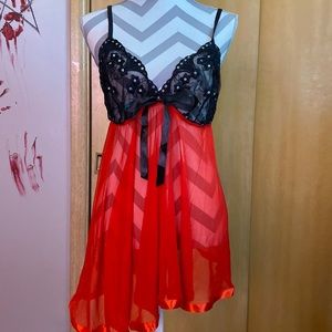 Red and black lingerie slip dress.